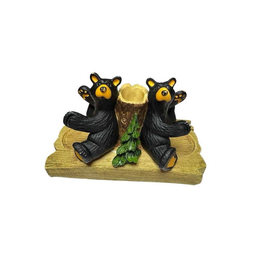 Jeff Fleming Bearfoots Black Bear Salt & Pepper & Toothpick Holder Rustic Cabin